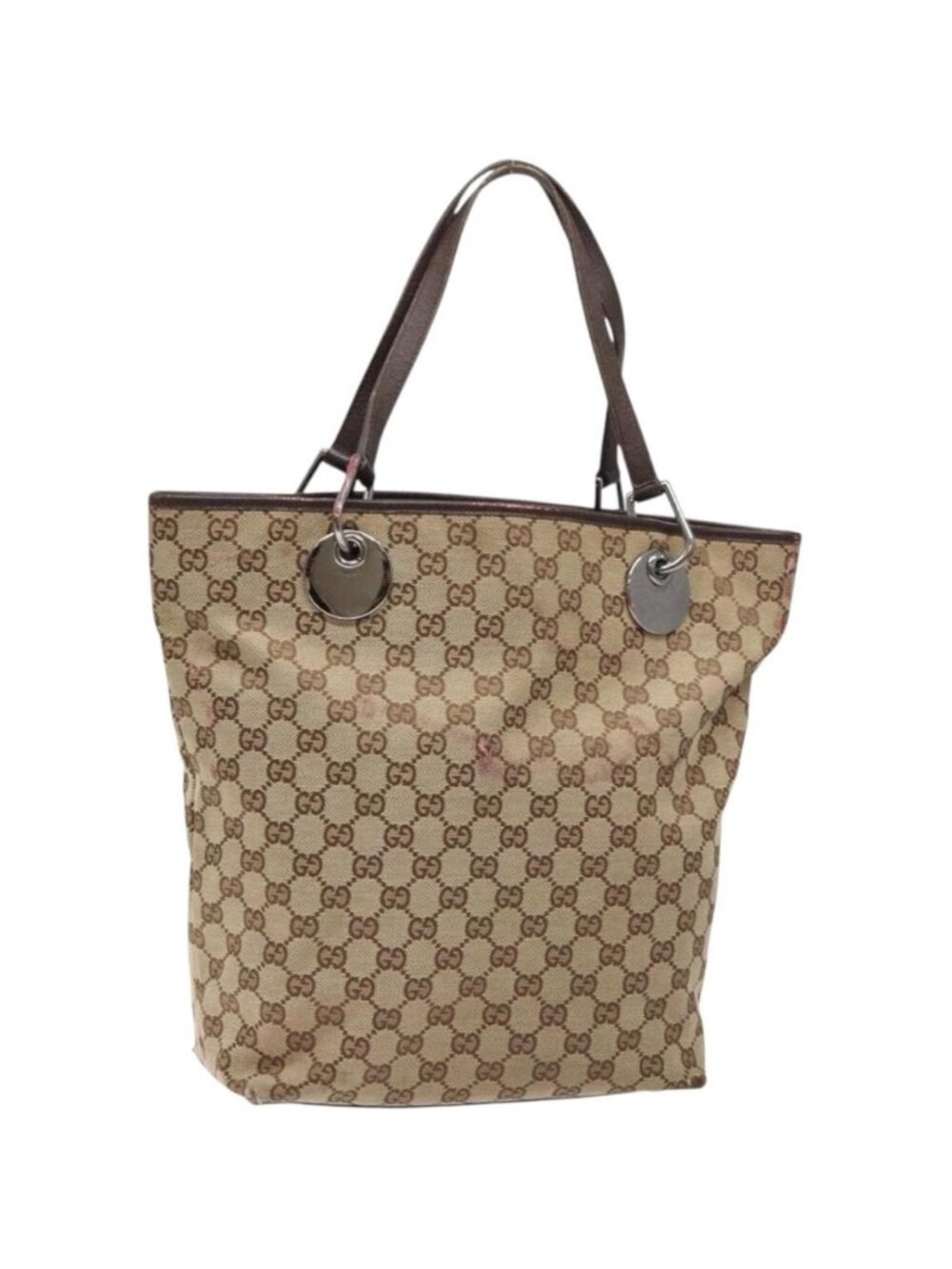 GUCCI GG Canvas Tote Bag Beige Silver 120836